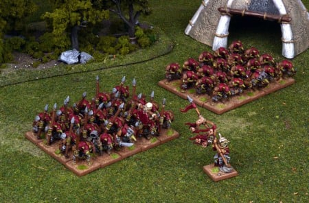 In this picture, the spearmen are finished, whilst the spitters are 'gaming ready'