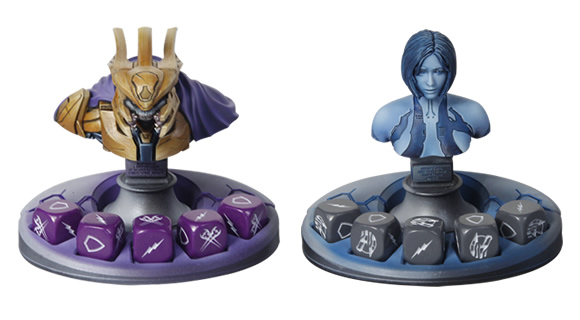 The resin plinths make a perfect home for your busts and dice during a game of Halo: Fleet Battles.