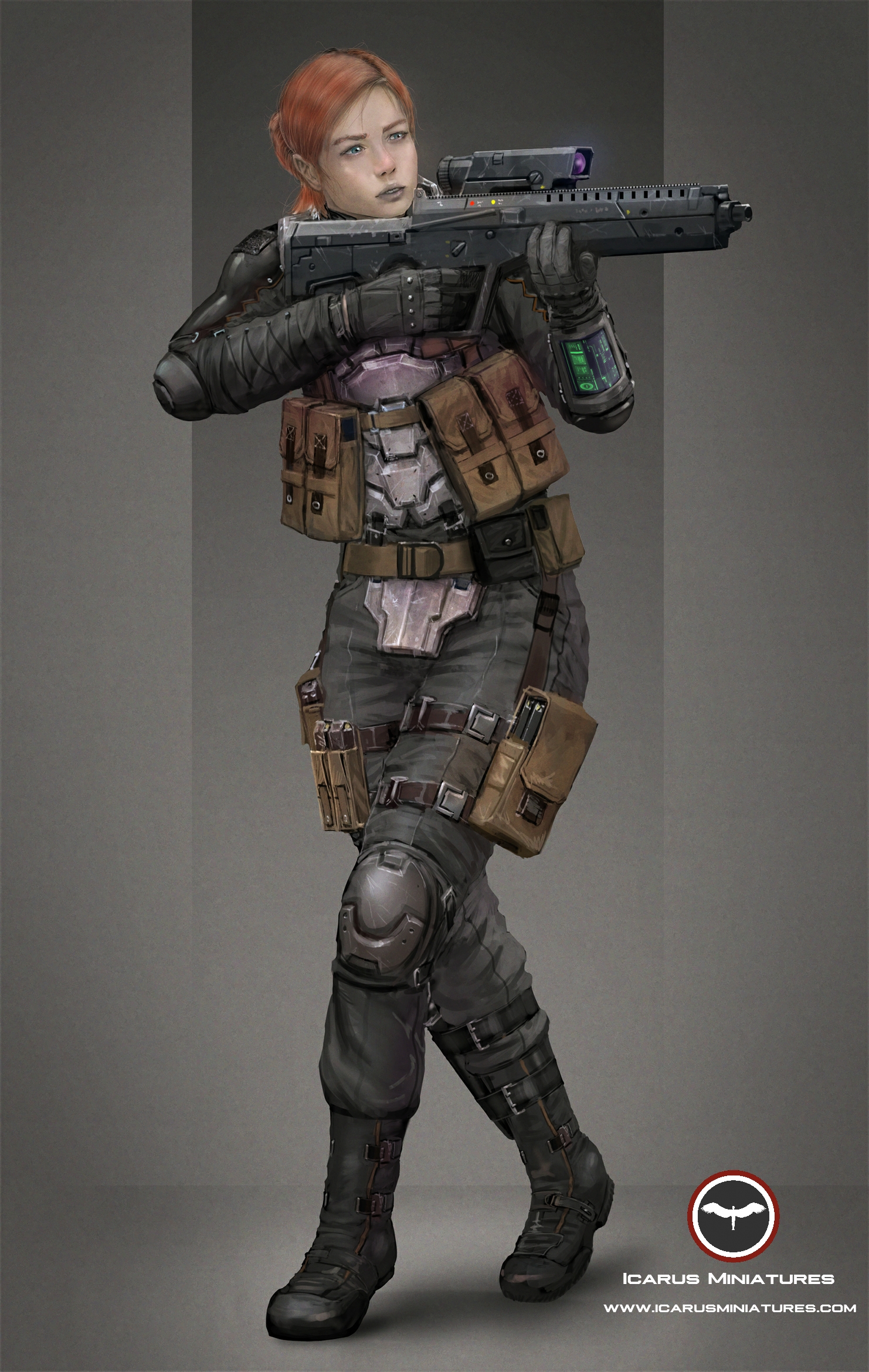 The female alliance trooper from Icarus Miiatures for their upcoming sci-fi skirmish wargame, the Icarus Project