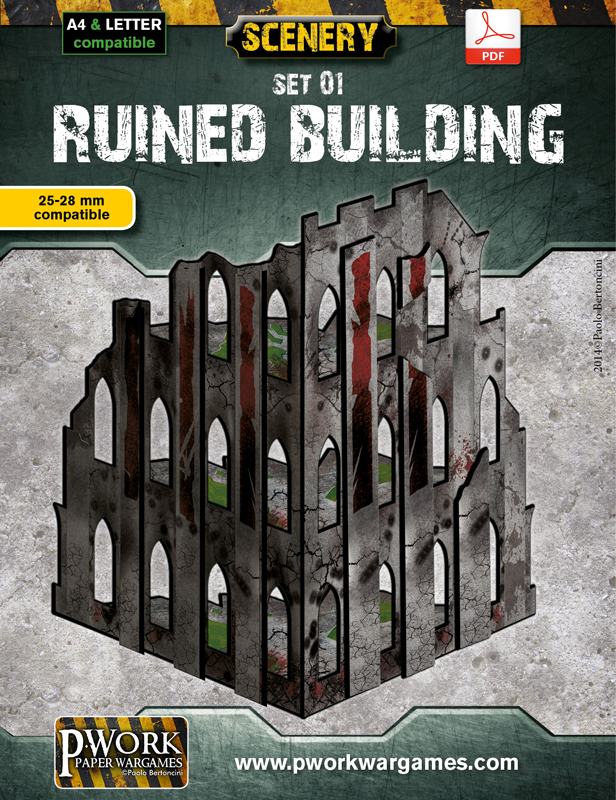 Pwork Wargames gaming Scenery Set: Ruined Building