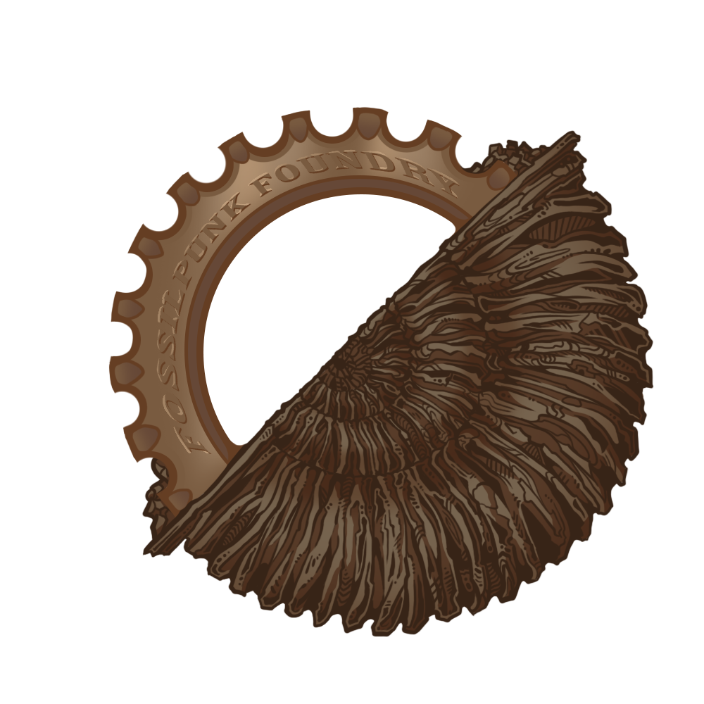 FossilPunk Foundry Gear and Ammonite Logo