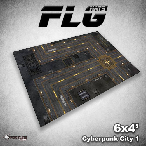 New FLG Mat: Cyberpunk City in 6×4′, 4×4′ and 3×3′ sizes.