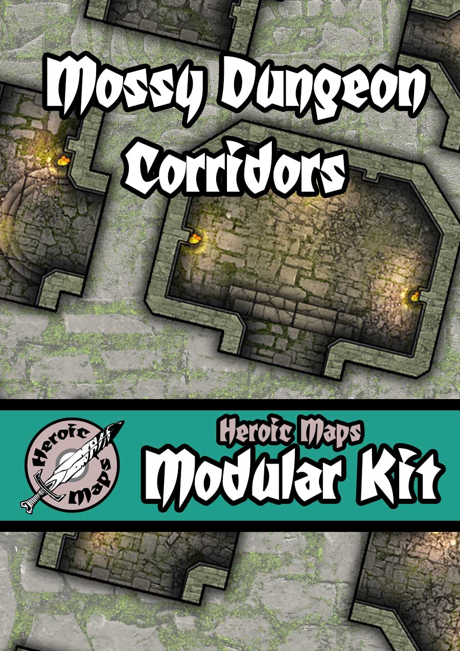 Heroic Maps – Modular Kit: Mossy Dungeon Corridors
