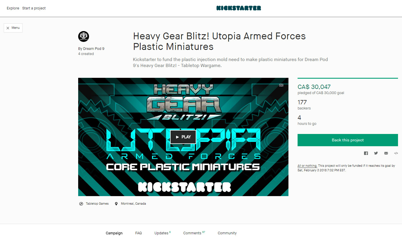 Heavy Gear Blitz Utopia Armed Forces Plastic Miniatures Kickstarter has just cleared its Initial Funding Goal, with 4 hours left to Go!