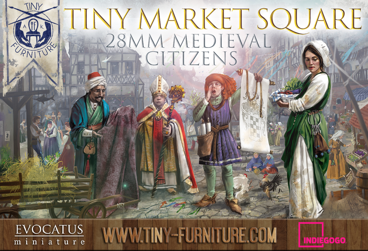 “Tiny Market Square” – 28mm citizens for historical or fantasy games with miniatures.  LAUNCHED!