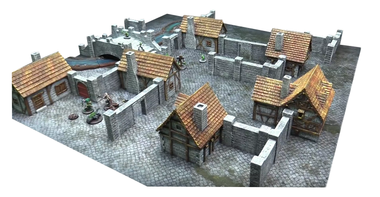 Fantasy pre-painted scenery set is here ! Prepainted houses and city walls