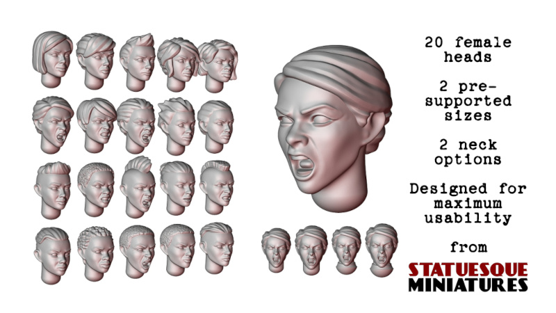 Statuesque Miniatures Female Heads STLs Kickstarter now LIVE!